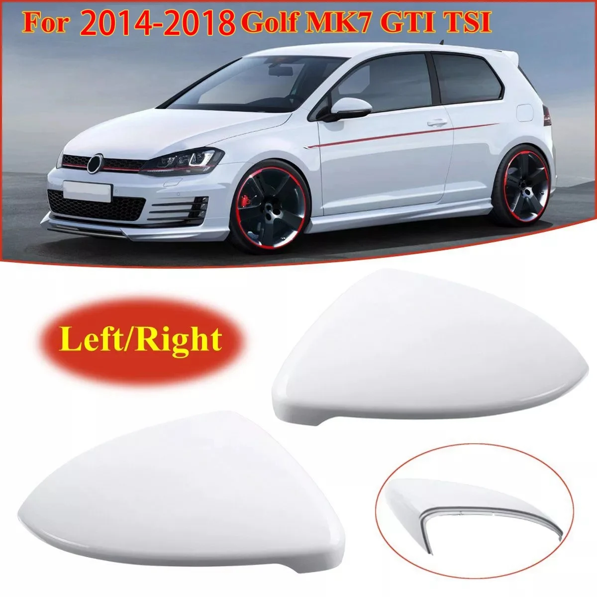 2X for - Golf 7 MK7 - TSI 2014 2015 2016 17 2018 Front White Rearview Side Wing Mirror Cap Cover