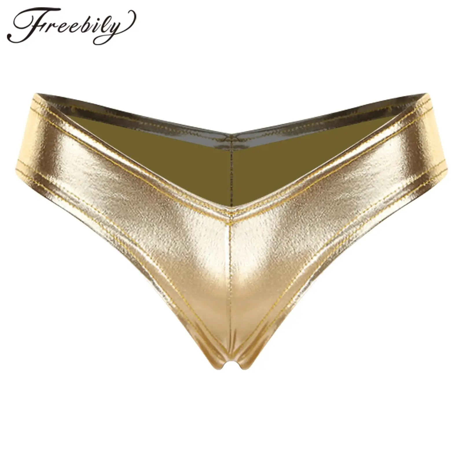 Women's Swimwear Metallic Briefs Shiny Mini Bikini Briefs V-shaped Waist Booty Panties Bathing Swimming Underwear Beachwear
