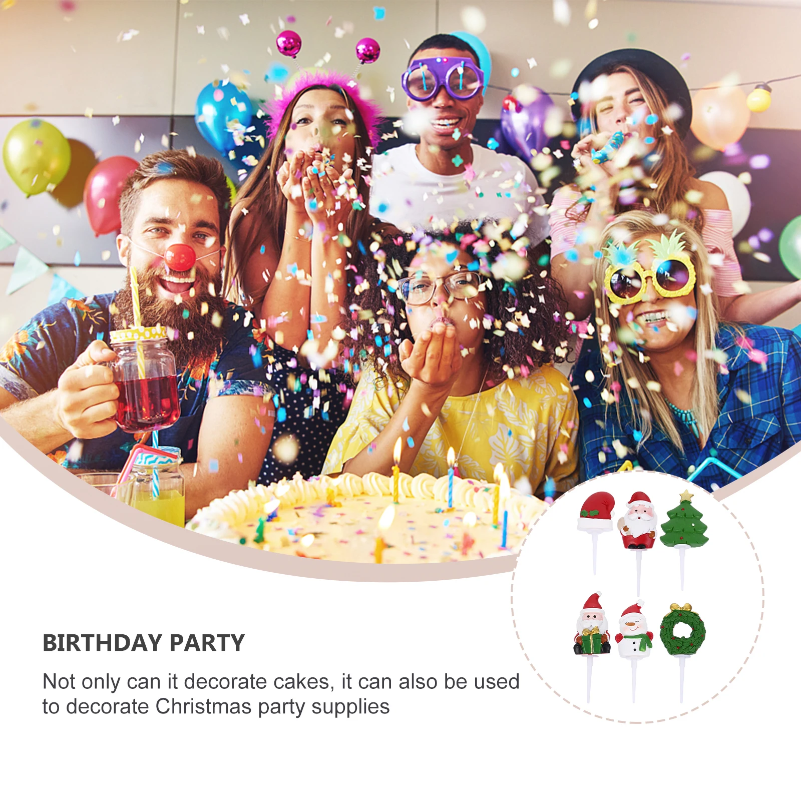 

6pcs Cake Fruit Decoration Christmas Party Pick Insert Topper Table Supplies Santa Clause Toppers Dessert Food Decorations For