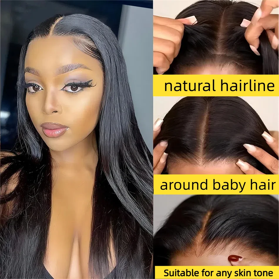 32 بوصة باروكة من شعر طبيعي برازيلي بدون صمغ قبل قطعها مستقيم 180% كثافة 7x5 شعر بشري بدون صمغ للنساء السود