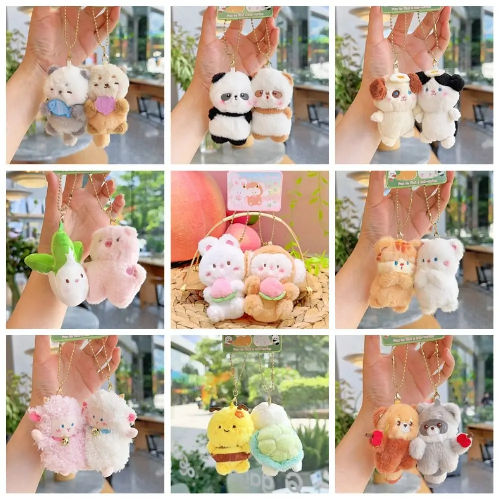 2pcs/set Rabbit Magnetic Otter Keychain Panda Korean Style Cartoon Couple Pendants Turtle Mental Plush Animal Key Buckle Party view 6