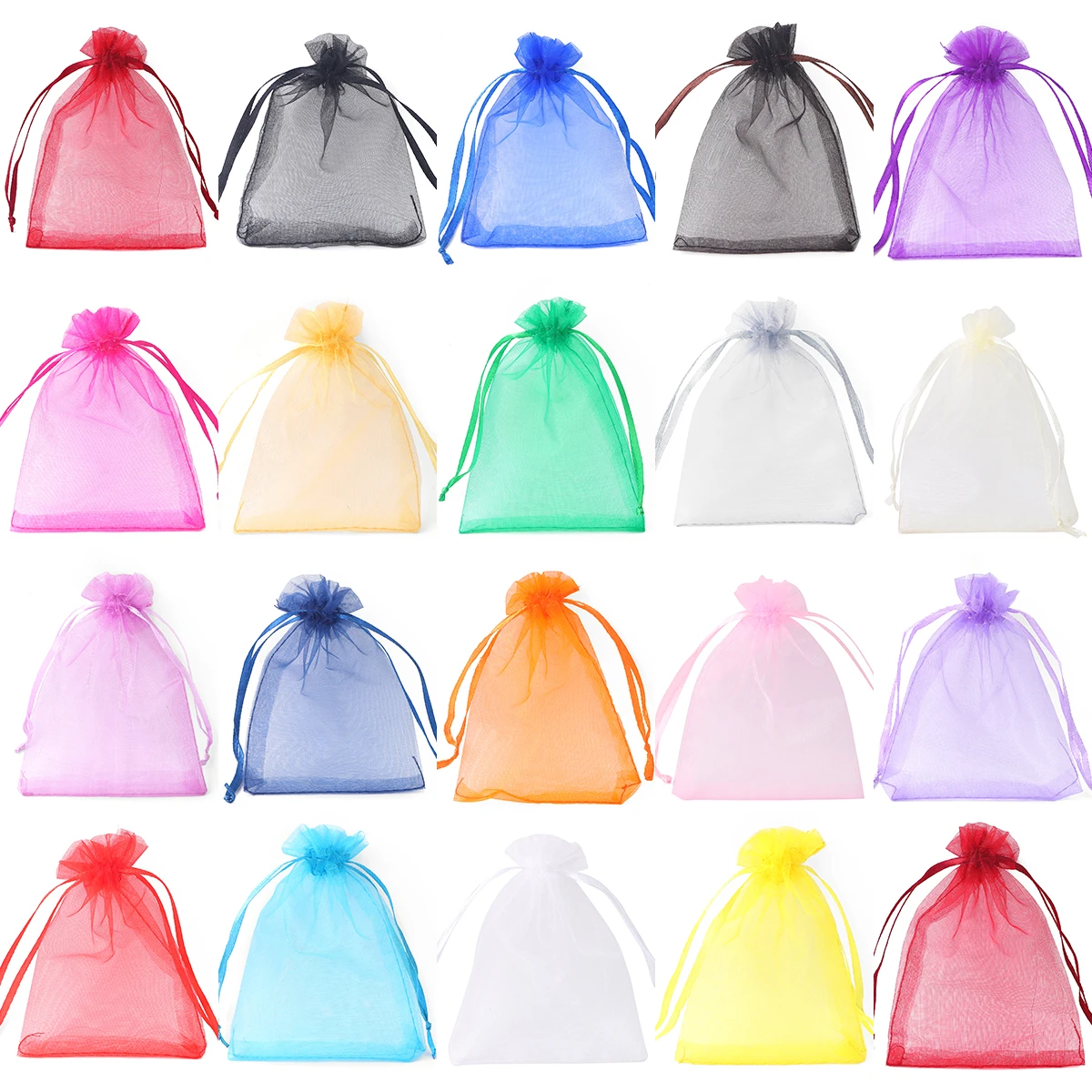 50pcs Colored Organza 7x9/9x12/10x15cm Candy Jewelry Storage Drawstring Bag Christmas Party Wedding Gift Storage Bag