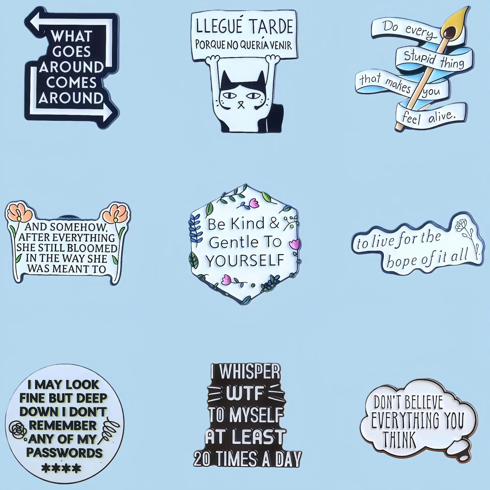 Cartoon Funny & Inspirational Slogan Enamel Lapel Pins, Quirky Quote Brooch Badges for Backpack Clothing DIY Decor Accessories