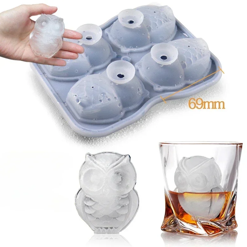 Owl Ice Tray Silicone Animal Iceball Mold Summer Whiskey Wine Cocktail Accessory Household Ice Cream Box Kitchen Ice Cube Maker