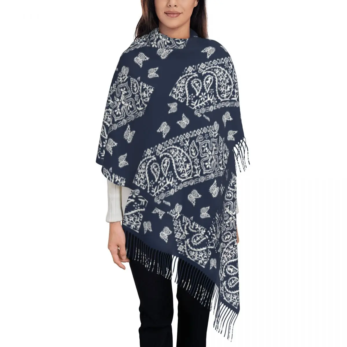 

Bandana Pattern Scarf Wrap for Women Long Winter Fall Warm Tassel Shawl Unisex Scarves