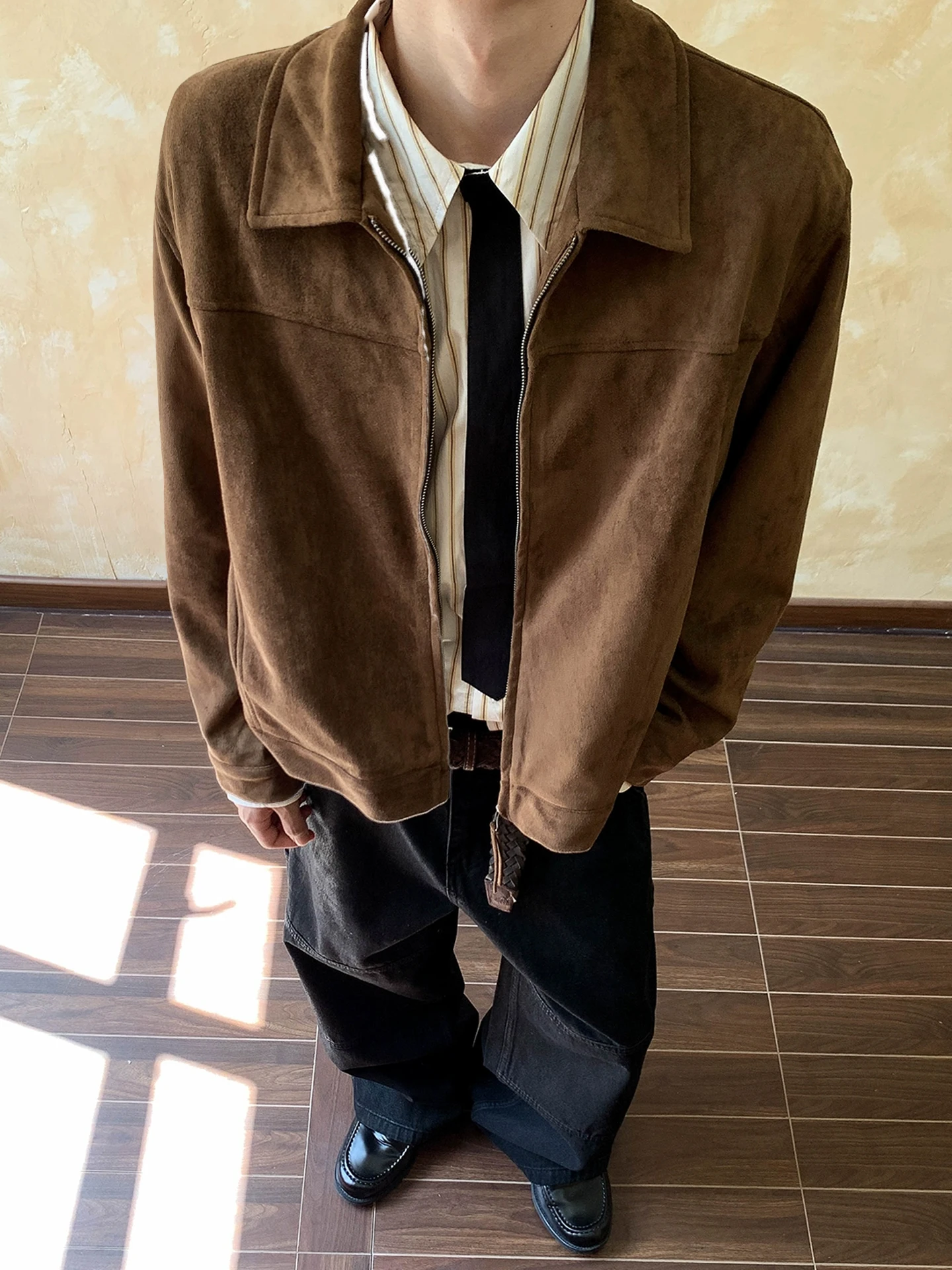 

Retro American Suede Jaet Men's ort oulder Ball Game Workwear Outerwear Youth Trendy Outdoor Commuting Sports