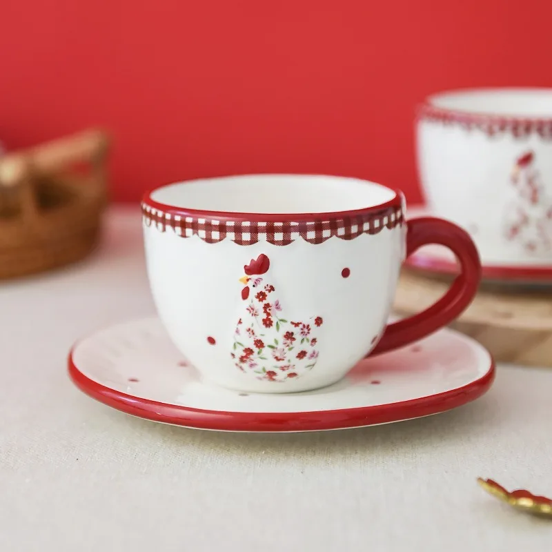 1Set Cute Chick Pattern Ceramic Coffee Mug Coffee Cups Office Milk Cup with Handle Household Drinking Kitchen Utensil Home