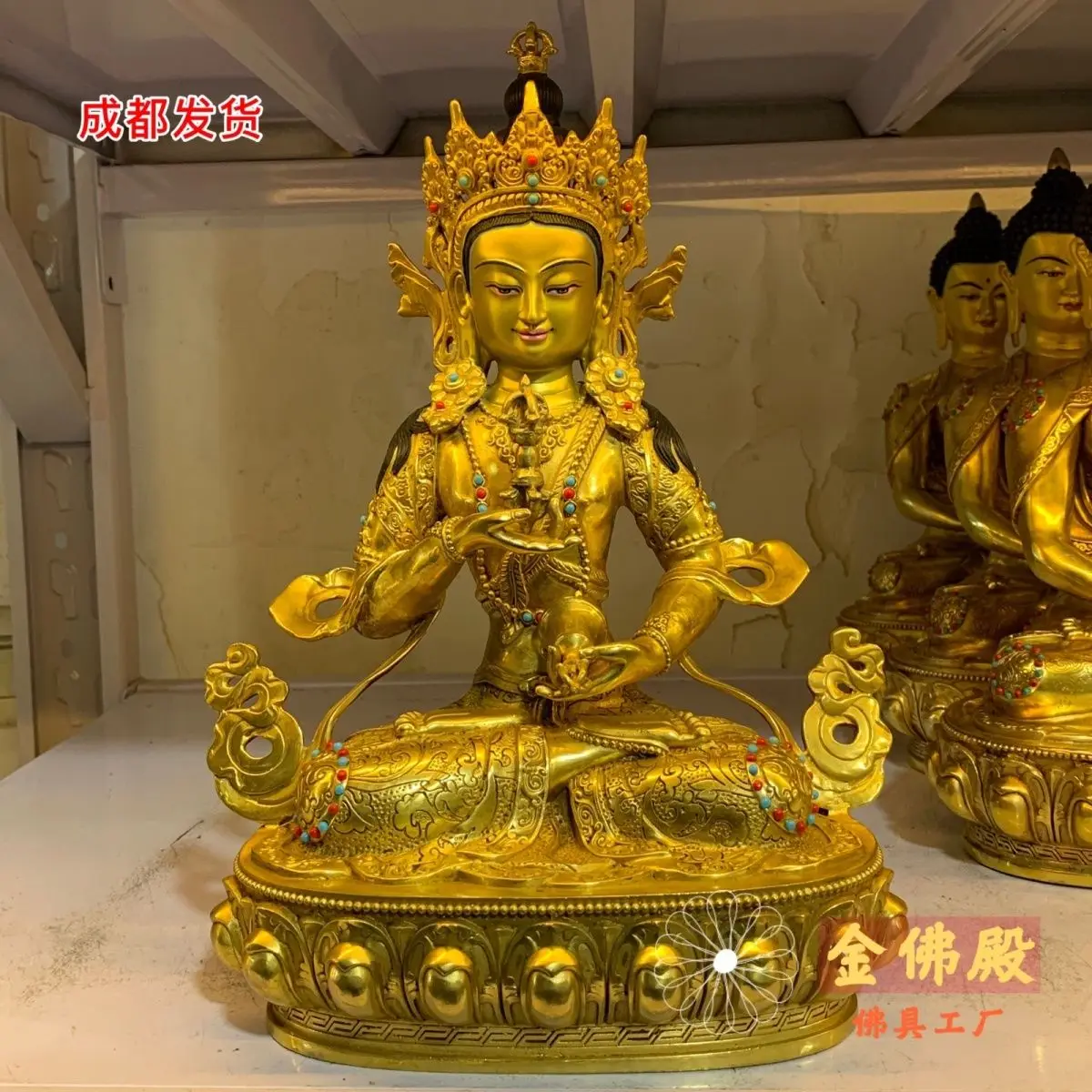 

Статуя Будды Vajrasattva из чистой меди, позолоченная, десять дюймов, тибетское наследие Seiko, инкрустированная драгоценными камнями, Высота 32 см, бутик Будды Чжоу