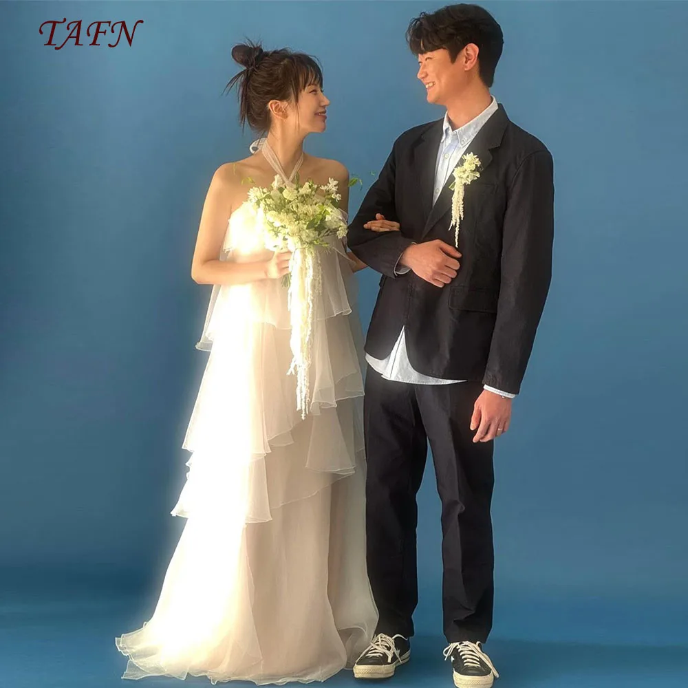 TAFN Halter Lovely Wedding Shooting Dresses Tiered Draped A-line Reception Dresses 피로연드레스 Bridal Gown ウエディングドレス Customized