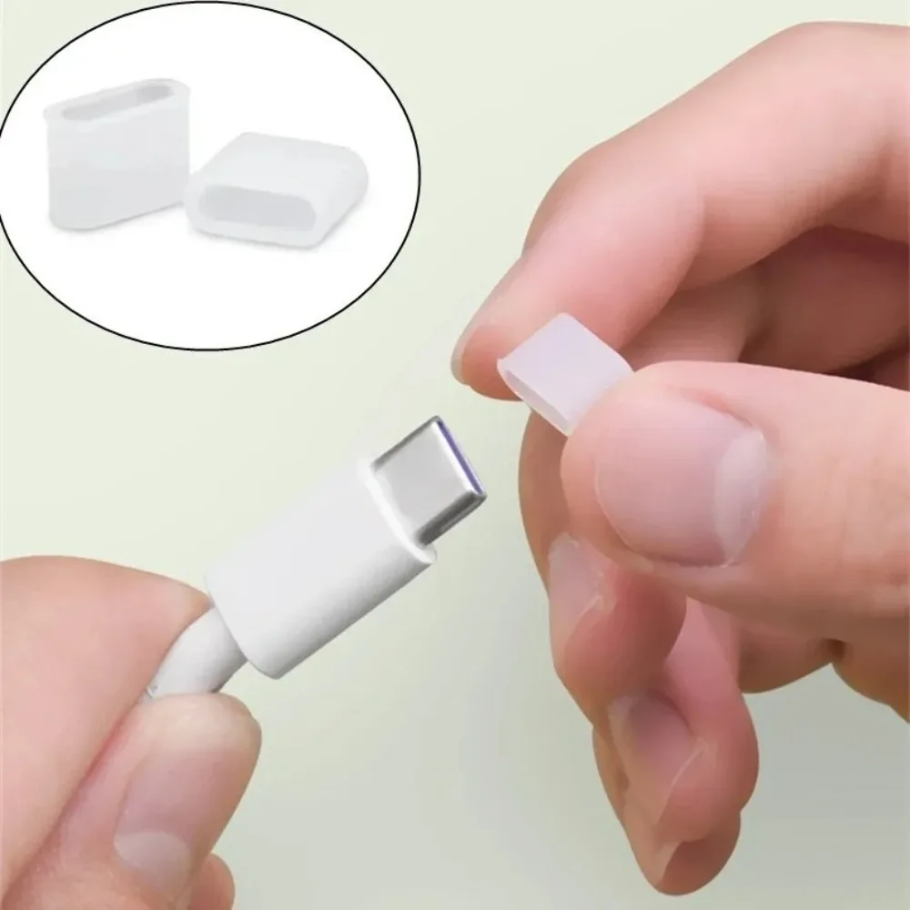 USB Type-C Charging Port Transparent Dust Plug with Rope Anti-Lost Dustproof Protector Cap Stopper Data Cable Type C Clear Cover