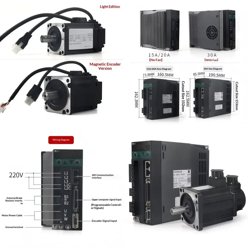 for 60 80 110 130 AC Servo Motor Kit 400W 750W 1.5KW 2.3KW with Driver RS485 Modbus Communication Cable Included