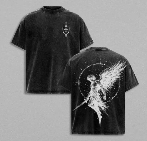 Camiseta extragrande del Arcángel Michael: ropa informal cristiana de algodón lavado, moda urbana con personalidad, edición grande, Top de alta calidad