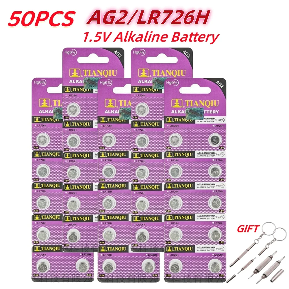 Original TIANQIU 2-50PCS AG2 Watch Battery  1.55V 396A SR726W LR726 SR59W SR726 Alkaline Button Coin Cell Batteries for Watches