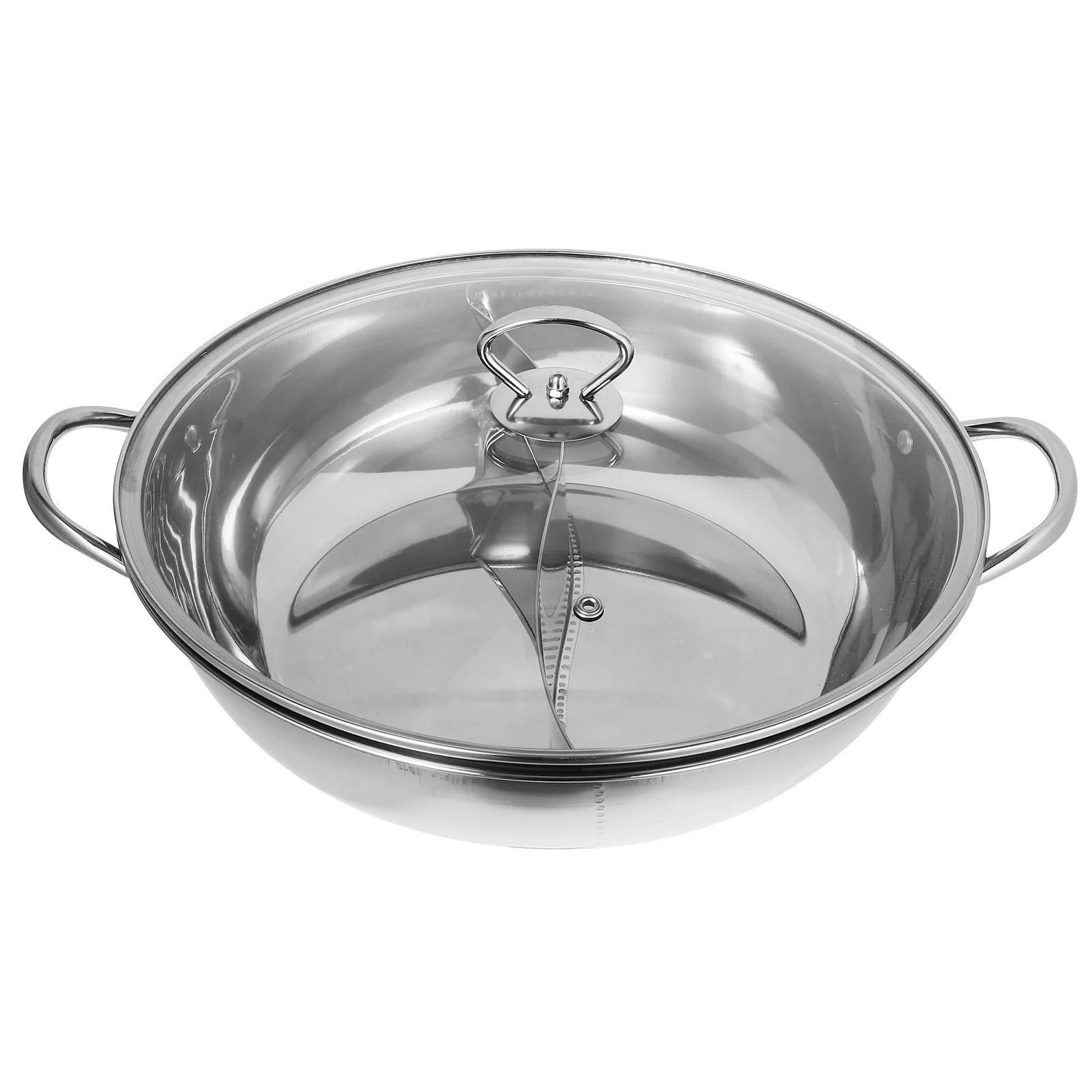 

Stainless Steel Hot Pot 34cm Thick 05mm Dual Compartment Glass Lid Fondue Sets Divider Pan Electric Stock Kitchen Tools Cooking
