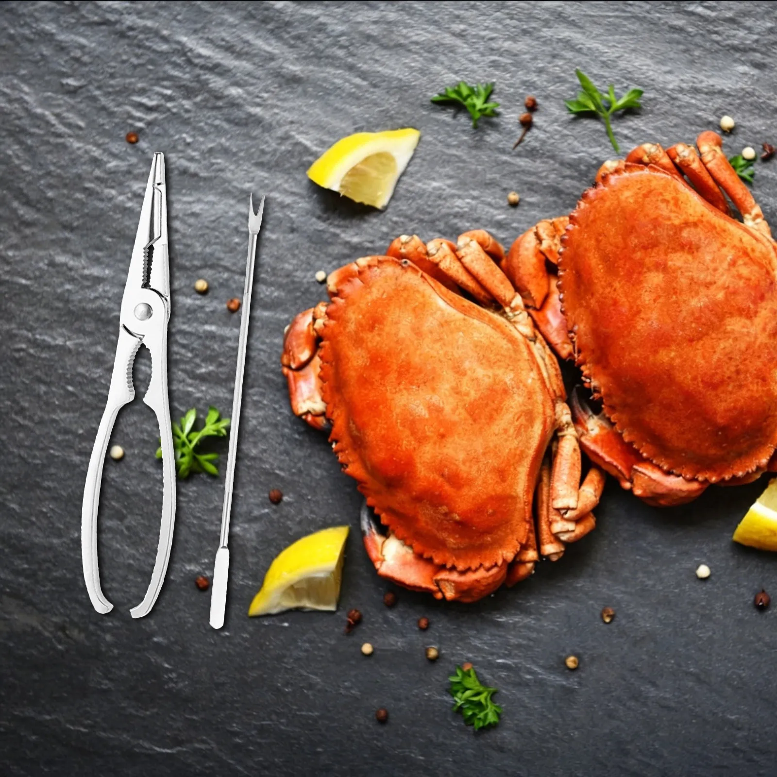 1Set Crab Eating Tools Stainless Steel Lobster Crackers Seafood Forks Shell Cracking Kit Seafood Picks for Home Restaurant