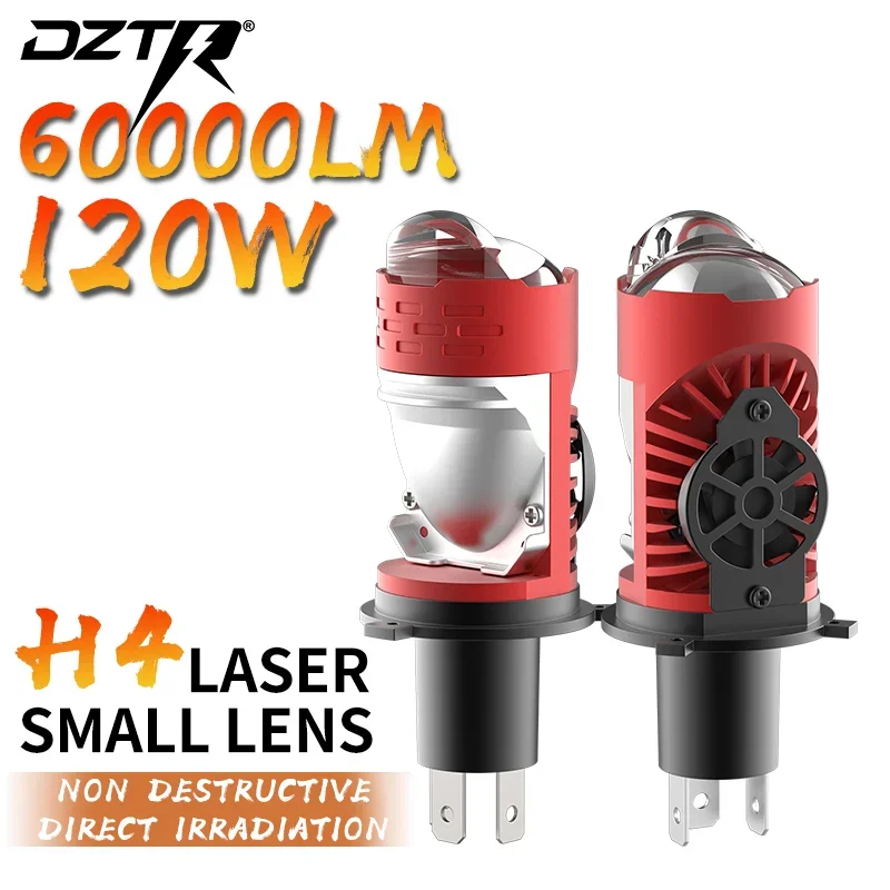 DZTR H4 In-Line Mini Small Lens Bright Laser Direct Beam Module Auto Led Headlights 120W Turbofan 60000LM 12V24V left or right