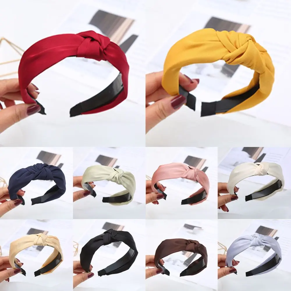 Knot Solid Color Wide Side Hair Accessories Headwear Headband Hair Hairband for Women Girl Hair Hoop