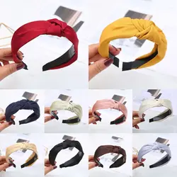 Knot Solid Color Wide Side Hair Accessories Headwear Headband Hair Hairband for Women Girl Hair Hoop