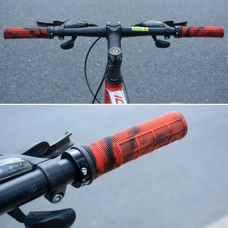 TPR Bicycle Grips Integrated Bicycle Handlebar Grips Aluminum Alloy Lock on Bicycle Handles Non-slip MTB Cuffs Bike Part