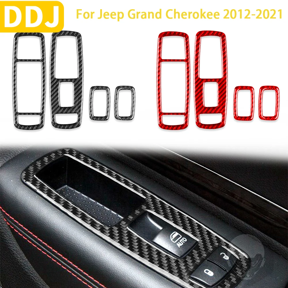 

For Jeep Grand Cherokee 2012-2021 Accessories Carbon Fiber Car Interior Window Control Lifting Panel Trim Sticker Decoration