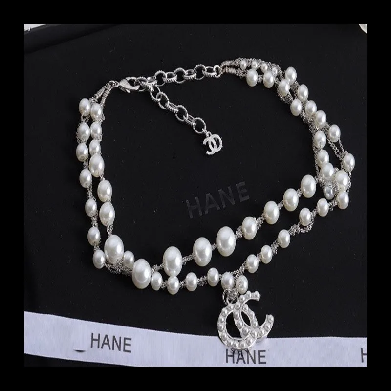 Xiaoxiangfeng Double C مطعمة اللؤلؤ Double C قلادة الموضة الراقية تصميم المتخصصة سلسلة سترة #1