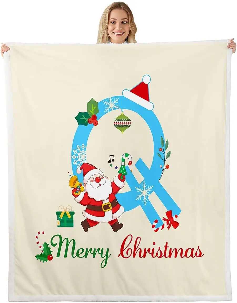 Initial Letter Q Sherpa Throw Blanket for Couch Personalized Christmas Super Soft Cozy Fleece Cute Santa Claus Blanket Winter