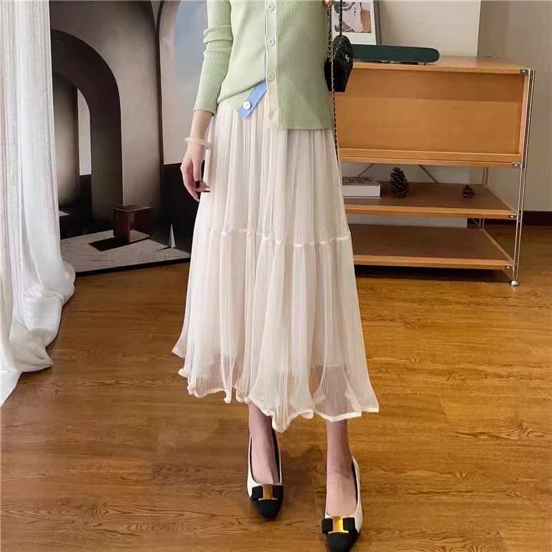 

2024 Summer Women New Fashion High Waist A-line Skirts Female Solid Color Loose Skirt Ladies Midi Long Casual Skirts B154