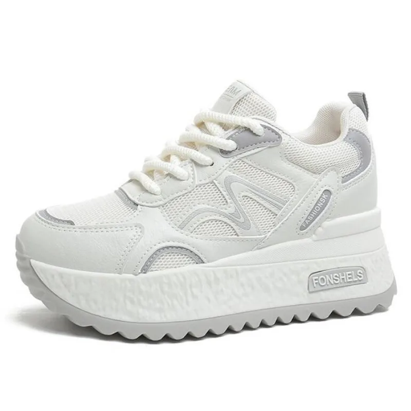 

8cm Air Mesh Microfiber Leather Breathable Lady NEW High Brand Chunky Sneaker Platform Women Vulcanize 2026 Spring Comfy Shoes
