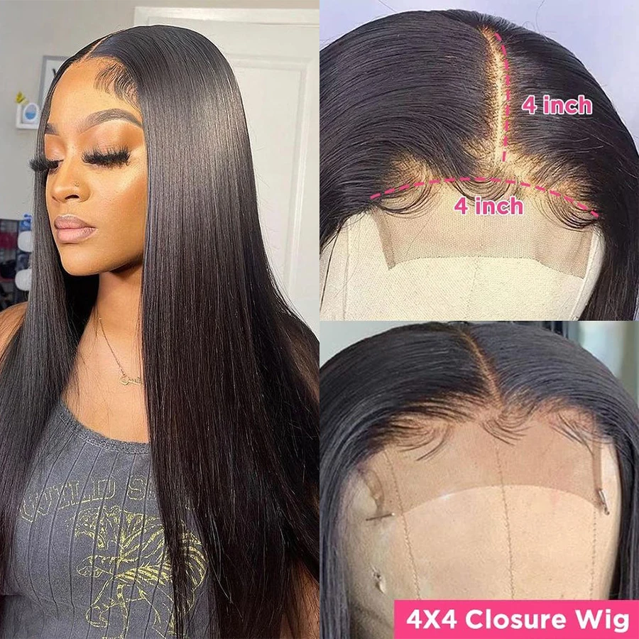 13x4 Transparent Lace Frontal Human Hair Wig Brazilian Natural Straight Human Hair 4x4 Lace Wig For Women Delivery 3 Days France