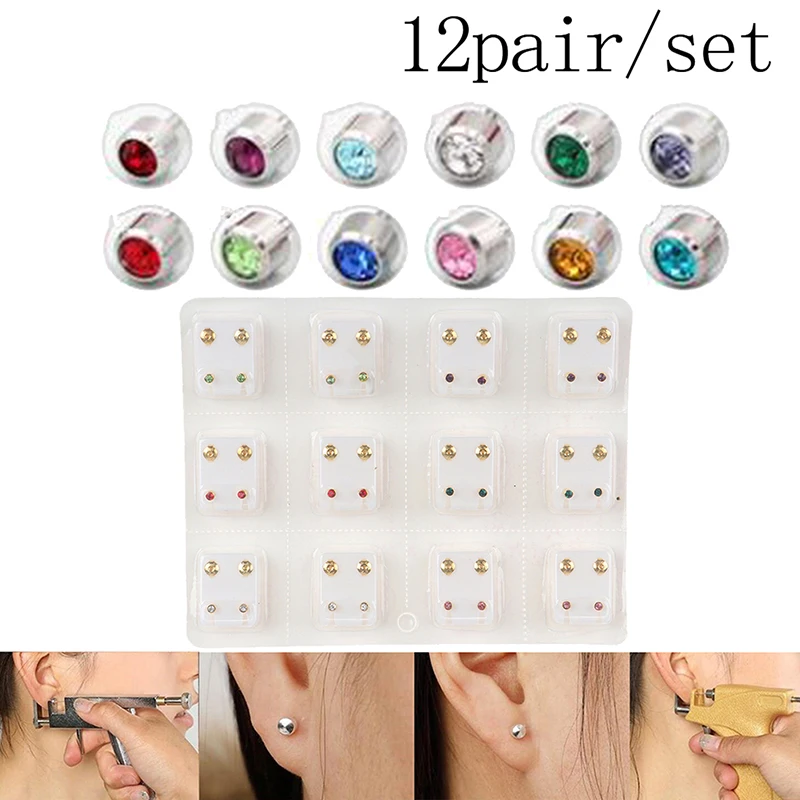24 Pcs Mixed Colors Surgical Steel 4mm Regular Size Ear Piercing Earrings Studs Steel Or Gold For Ear Stud Piercing