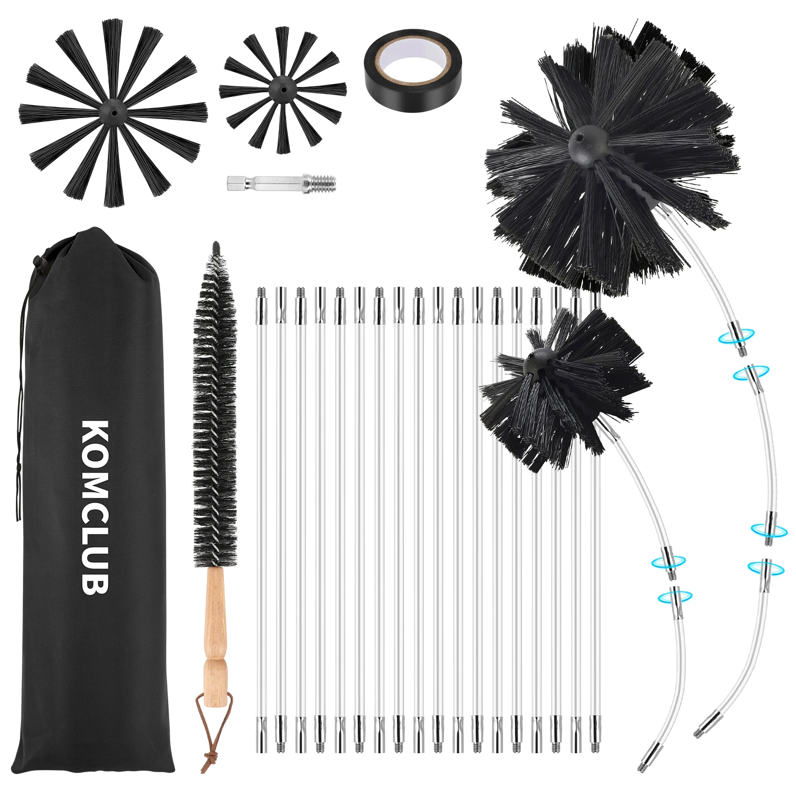 Chimney Sweep Kit Chimney Brush with Fireplace Chimney Dryer Sewage Pipe Vent Cleaning System with 18 Nylon Soft Rods Brush
