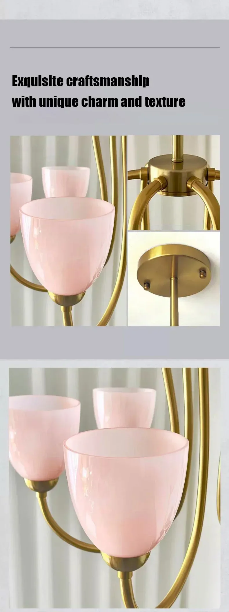 Nordic Romantic Glass E27 LED Chandelier Pink White Shades
