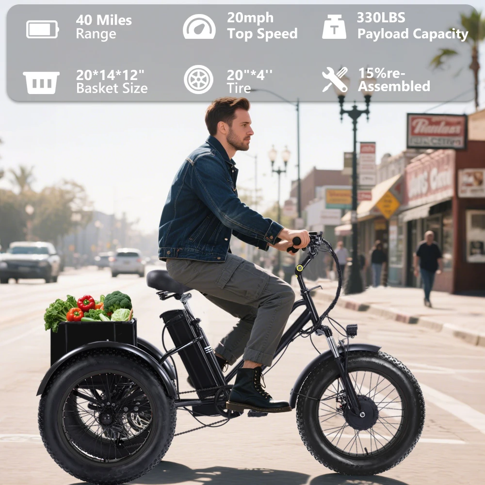 

Electric Tricycle for Adults,700W Electric Trike,Electric Bicycle,20"x4.0"Fat Tire Electric Trike Fat Tire 3 Wheel electric bike