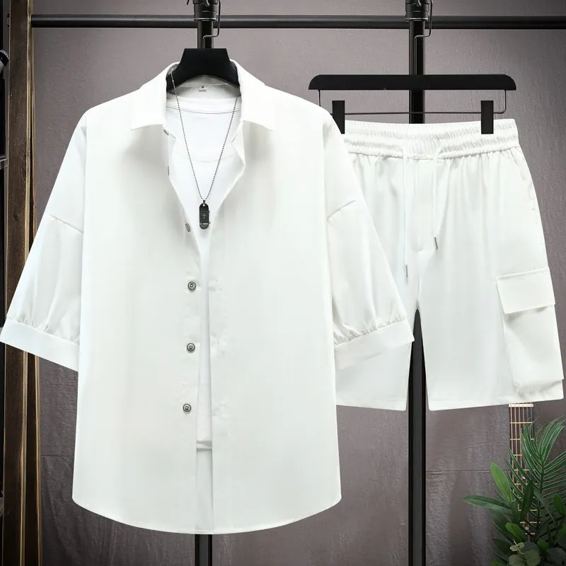 

Summer Ice Silk Seven Sve Loose Casual Sports orts Thin Five Sve Men's Faion irt Romantic Sle Polyester Fiber