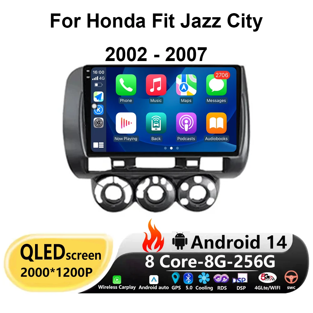 

Navigation Stereo Carplay Auto Android 14 For Honda Fit Jazz City 2002 - 2007 LHD Car Radio Multimedia Video Player GPS