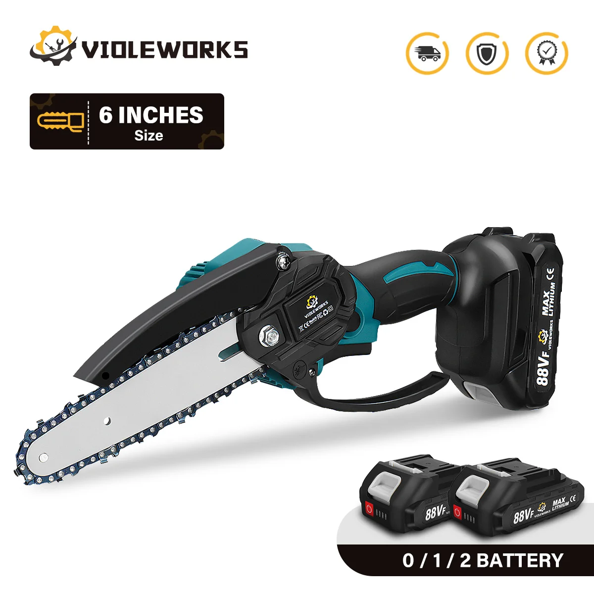 6inch Electric Chain Saw 1500W Electric Cordless One-Hand Saw Woodworking Tool 88VF Chargeable Battery EU Plug