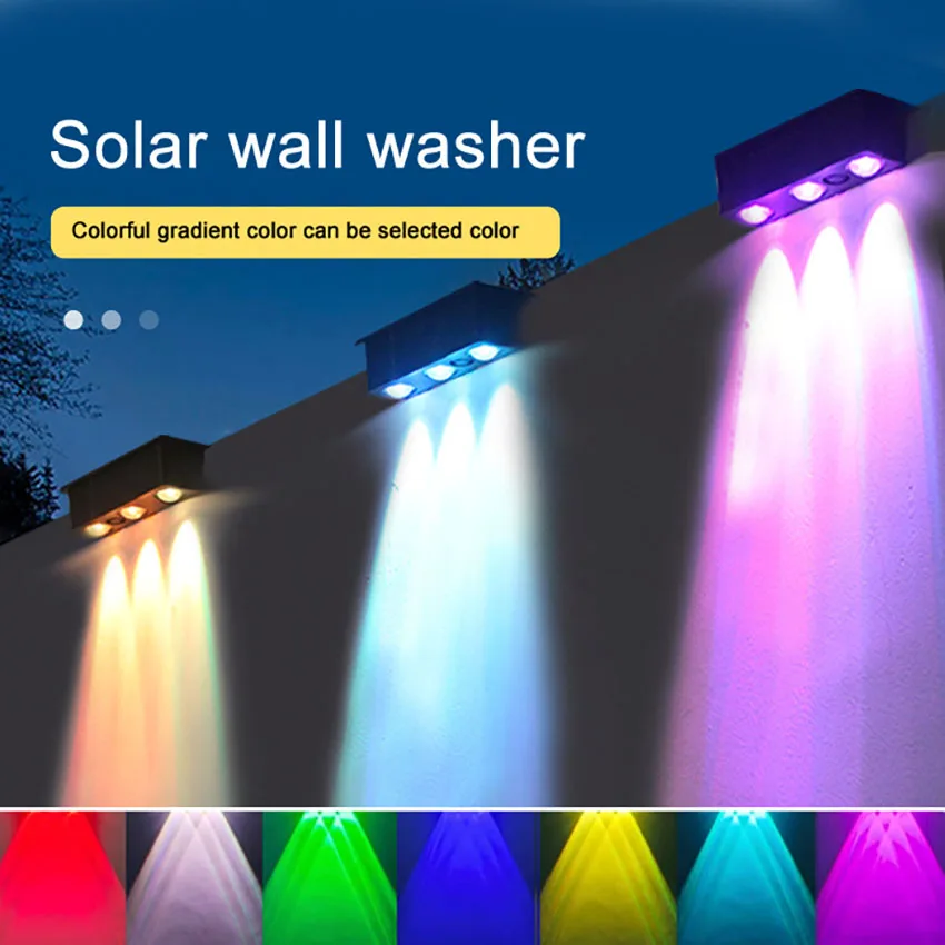 Wireless solar wall lamp outdoor courtyard wall lamp garden balcony atmosphere RGB outdoor lamp hole-free solar wall washer lamp