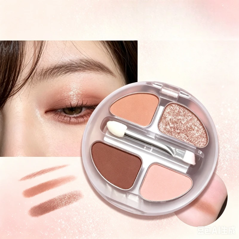 Shimmer Matte Eyeshadow Palettes Glitter Pigment Eye Shadow Lasting Waterproof Makeup Palette with Brush 4 Colors Nude Rose Pink