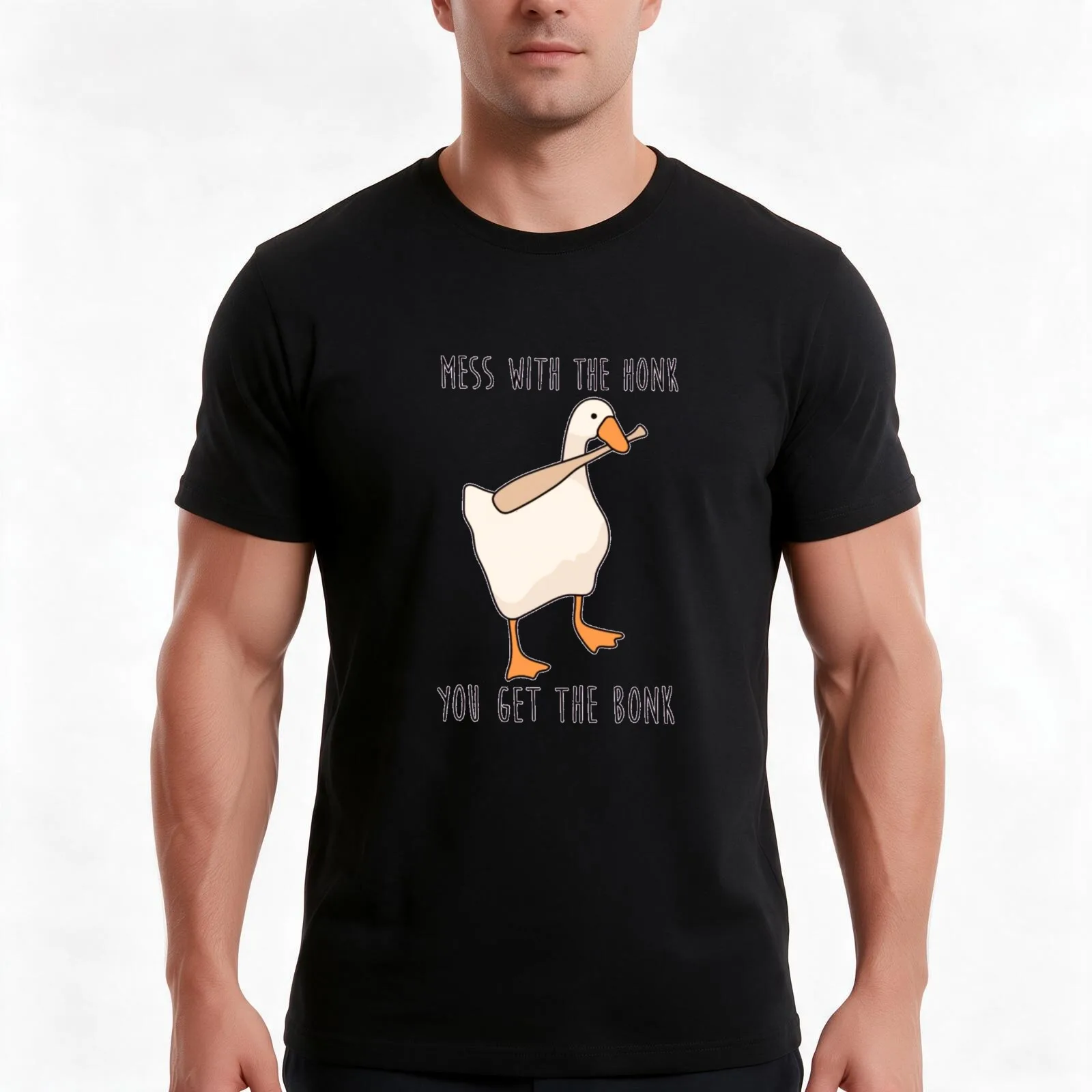 Goose Bat T-Shirt, Summer Casual Cotton Tee, Oversized Streetwear Tops, Vintage Graphic Print, Loose Fit Short Sleeve