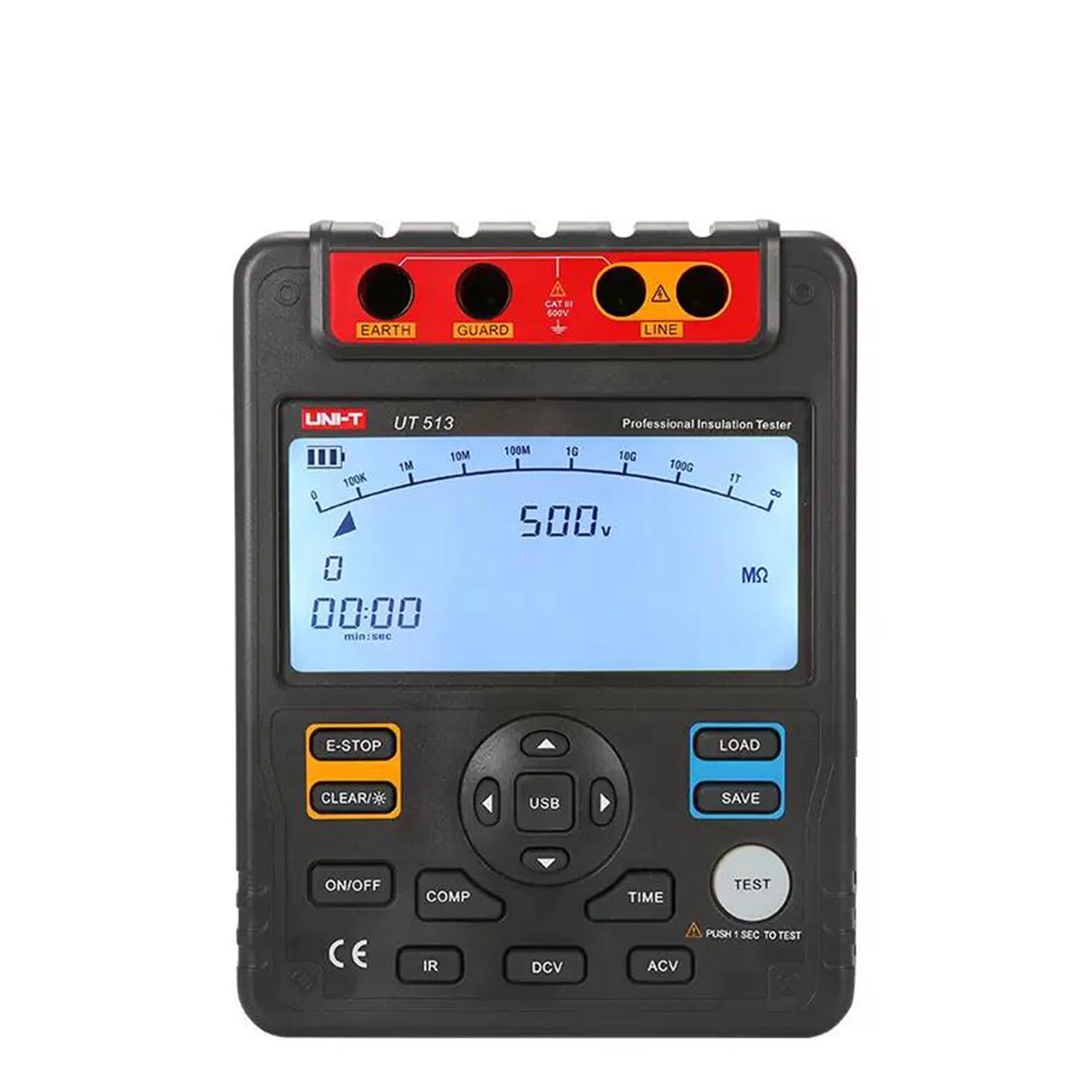 UNI-T UT513 Digital Insulation Resistance Tester Voltmeter Megohmmeter PI/DAR Data Storage USB interface LCD Backlight