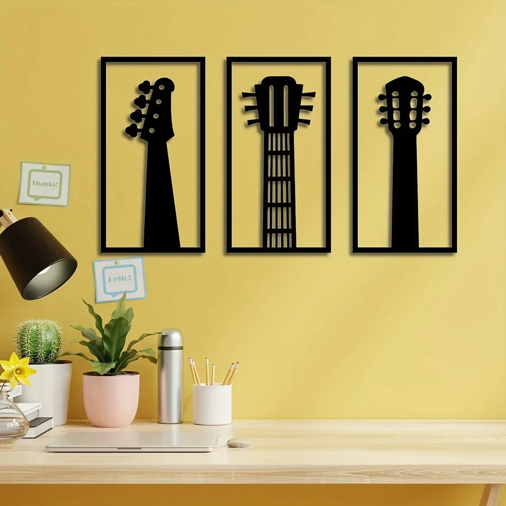 HELLOYOUNG-Música Estilo Escultura De Parede De Metal, Home Decor Art, Instrumento Musical Decorativo, 3 peças por conjunto