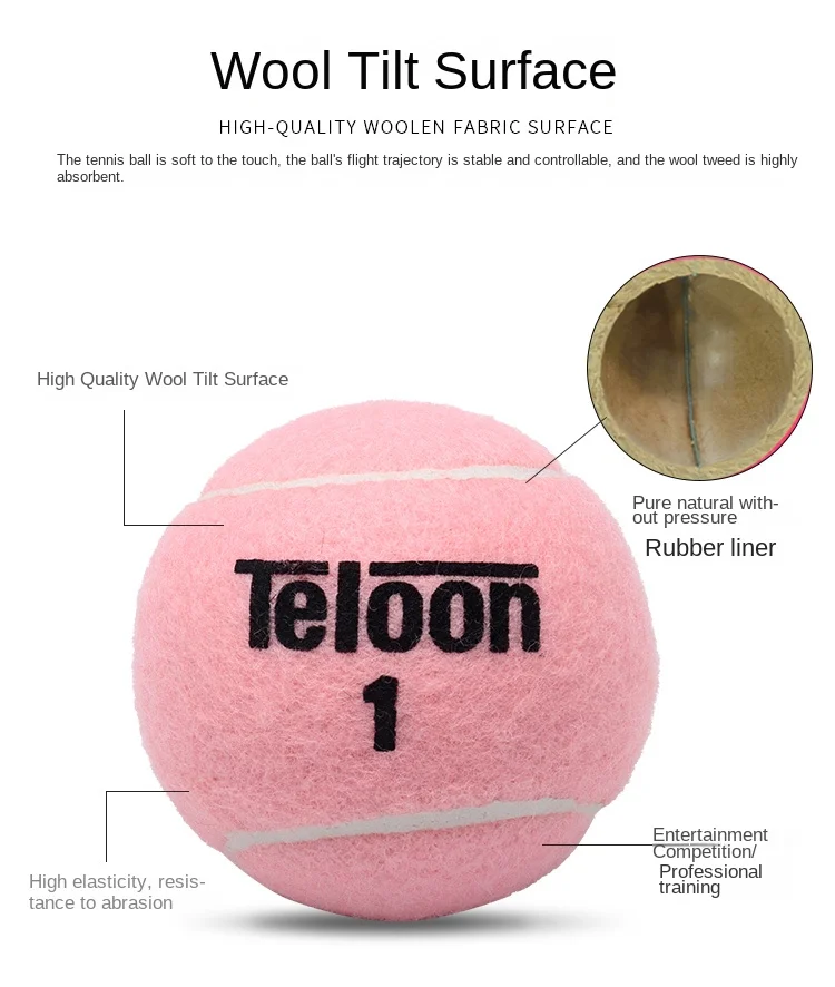 كرات التنس من تيلون، كرات تدريب معلبة باللون الوردي والأرجواني، مرونة عالية، متينة، مقاومة للاهتراء، تدريب احترافي للتنس