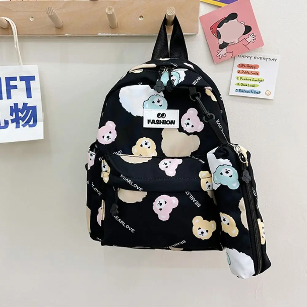 Mochila de oso con letras para niños, bolso de nailon colgante para estudiantes, bolso escolar de almacenamiento, bolso de hombro de dibujos animados de gran capacidad