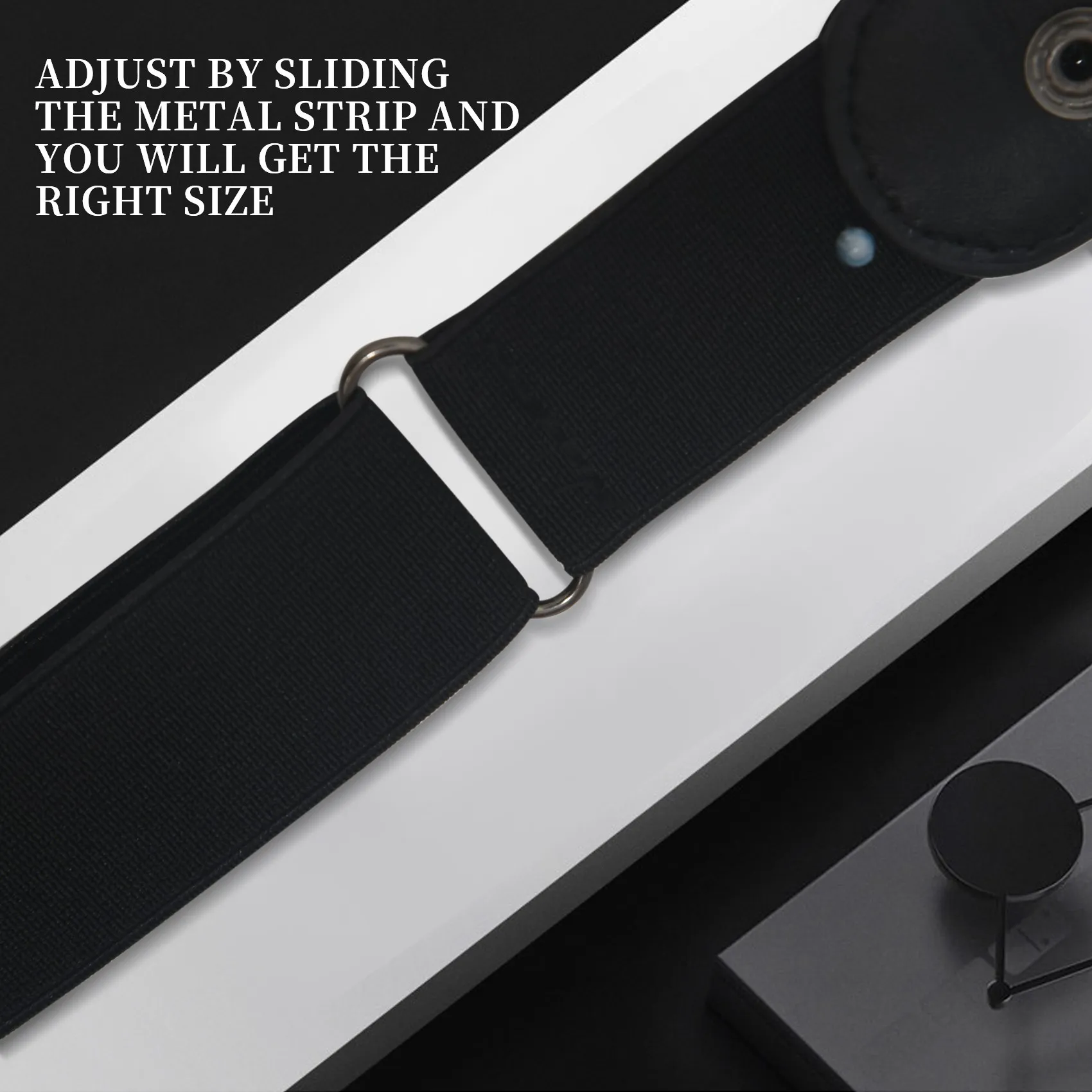 ABQR 버클 프리 탄성 벨트 (청바지, 드레스용) 버클 없는 스트레치 허리 벨트 남녀공용 (블랙)