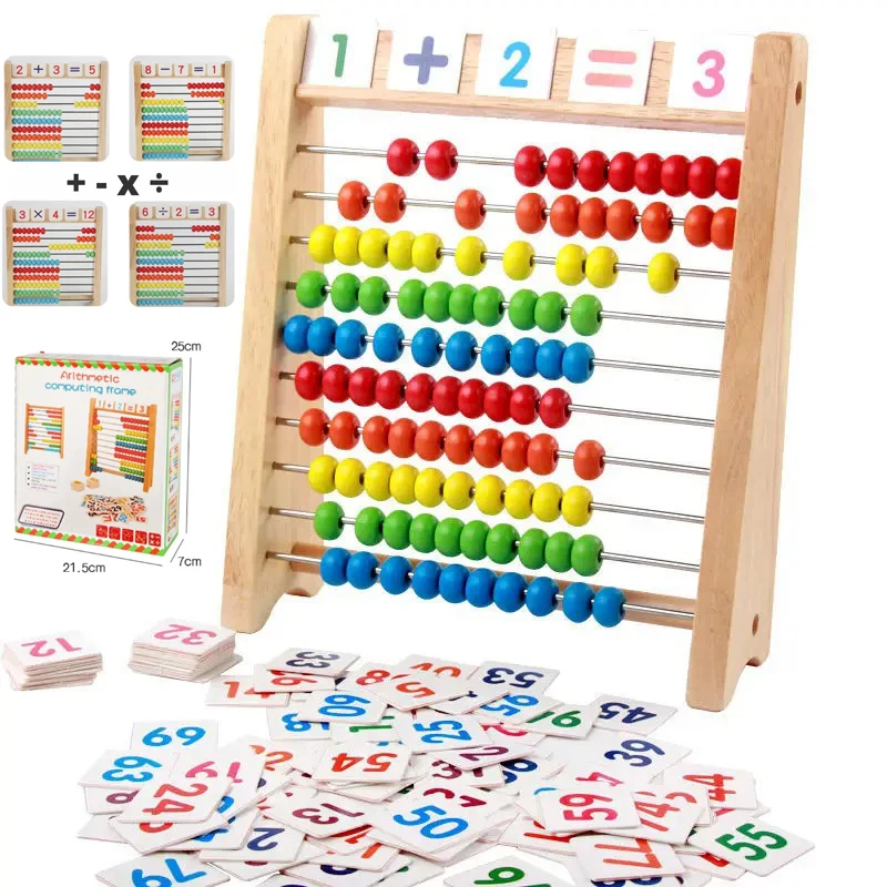 Classic Wooden Educational Counting Toy 100 Beads Preschool Math Learning Toys Montessori Number Arithmetic Abacus Toddler Gift