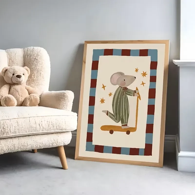 Artístico De Monopatín De Ratón, Pintura En Lienzo Minimalista De Arte Retro Para Jardín De Infantes Para Sala De Estar, Dor
