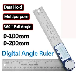 Medidor de ángulo digital de 100 mm y 200 mm 360 °   Instrumento de medición de ángulo electrónico, transportador, herramientas de medición de carpintería, accesorios