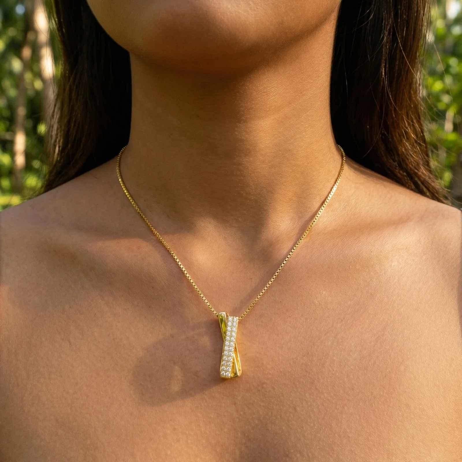 

CZ Criss Cross Pendant Necklace for Women, X Shaped Cubic Zirconia Box Chain Collarbone Necklaces Party Wholesale Jewelry