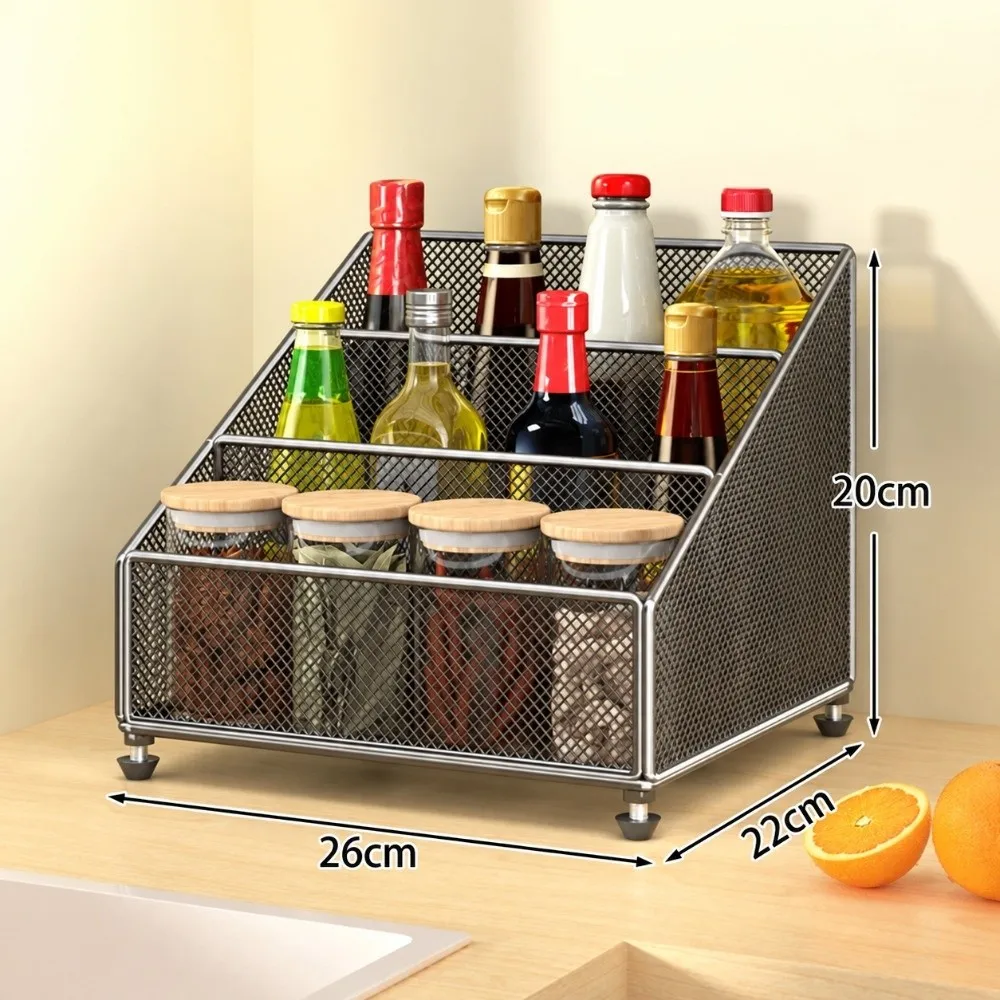 Multi-Functional Kitchen Seasoning Storage Rack Divided Sections Adjustable Leveling Feet Kitchen Organizer Rack