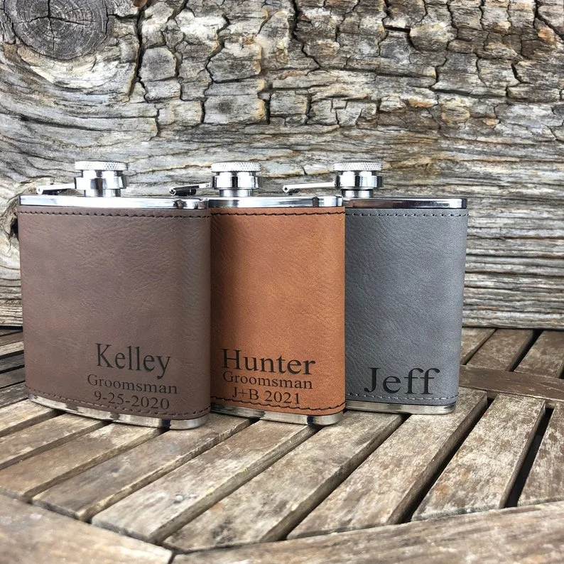 Personalized Mini Pu Leather Wrap Whisky Flagon Stainless Steel Hip Flask Alcohol Bottle Vodka Liquor Pocket Father's Gift